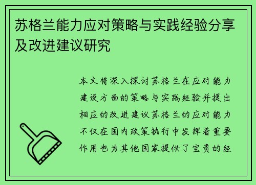 苏格兰能力应对策略与实践经验分享及改进建议研究