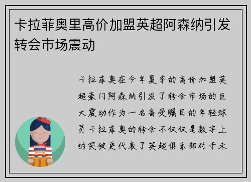 卡拉菲奥里高价加盟英超阿森纳引发转会市场震动